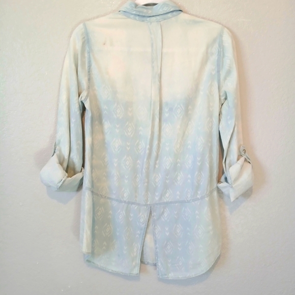 💚5/$25 Cotton Express Denim Long Sleeve Chambray Button Up Shirt Roll Tab - Picture 4 of 6